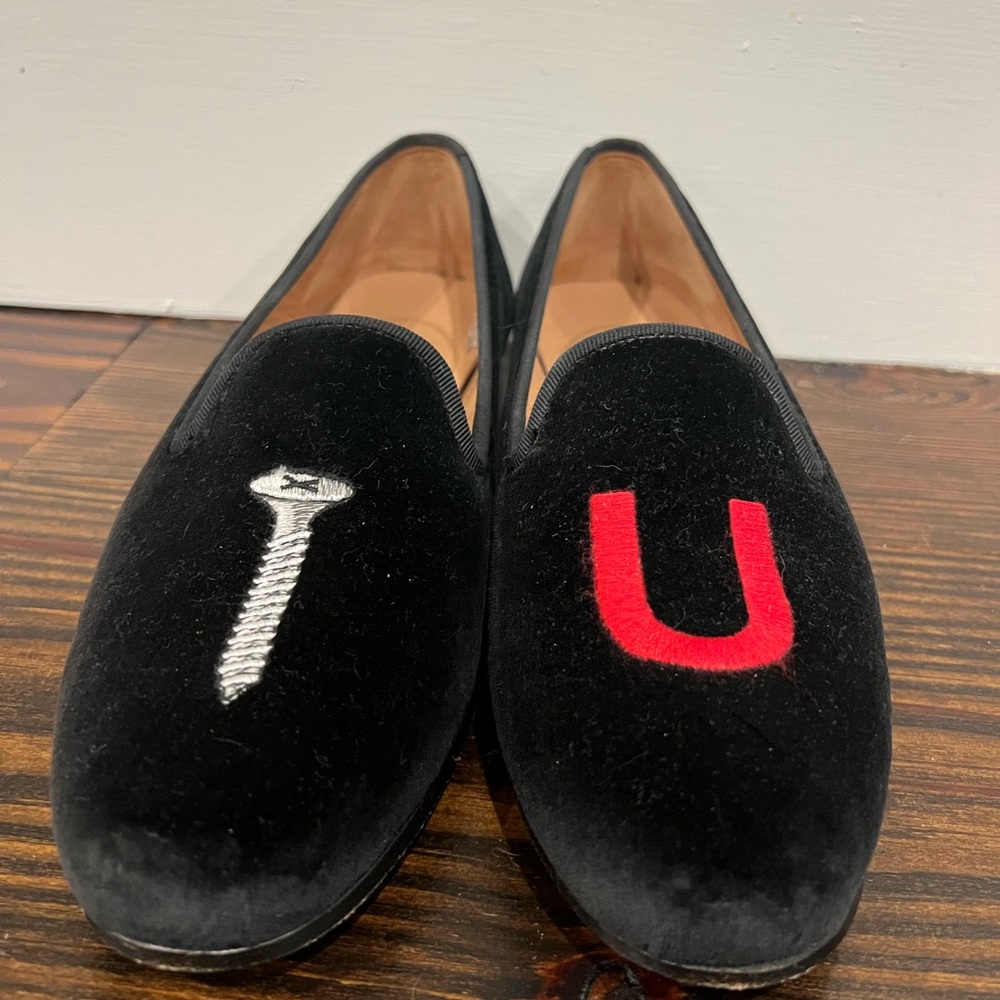 Stubbs & Wootton Black Velvet Loafers with Embroidery